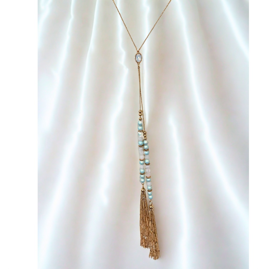 Chic Gold And Blue Tassel Necklace